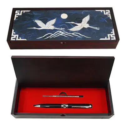 Mother-of-Pearl Ballpoint Pen Set - Crane and Pine Blue