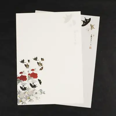 花与蝴蝶信笺纸(5张)