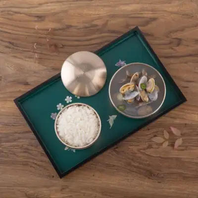 Myungsung Yugi Bangja Lotus Plum Blossom Rice Bowl and Soup Spoon Set