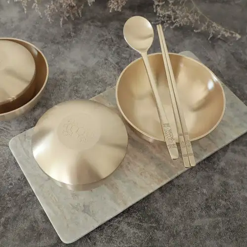 Myeongseong Brass Bangja Turtle 1-Person Bapsang Set (Solo Meal Bowl) Brass Dining Set — 3