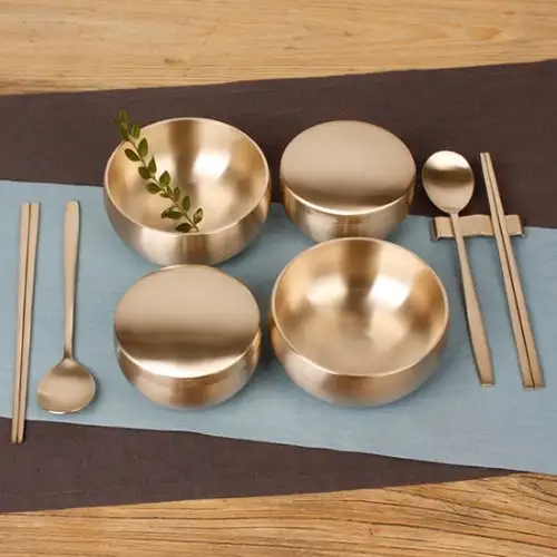 【明城傳統手工銅器】方짜手工銅器新玉食器 2人份單盤食卓套組(碗+大碗+湯匙組合)