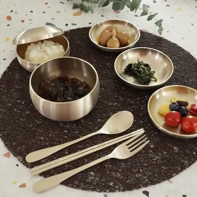 [明星銅器] 方煎兒童半상食器組 方煎銅器 兒童銅器碗盤