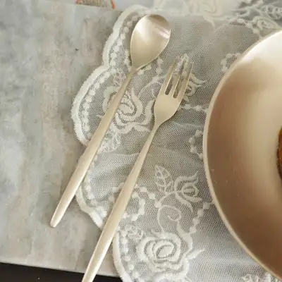 Myeongseong Yugi Brass Rosely Tea Spoon Fork Set
