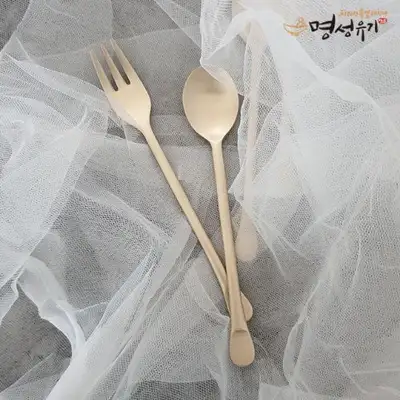 Myungsung Bronze Round Tea Spoon and Fork Set - Perfect for Milestone and Wedding Gifts