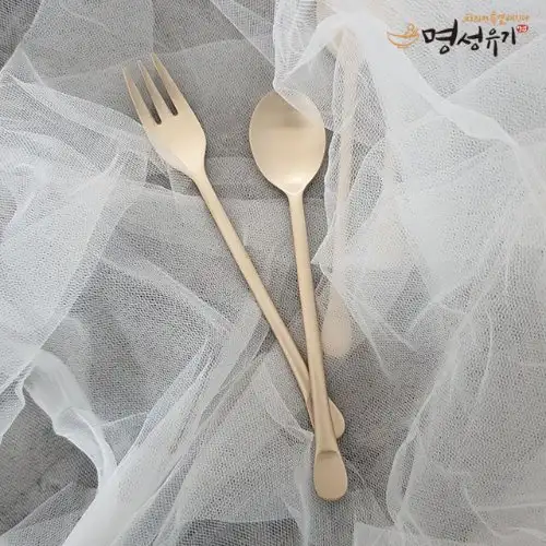 Myungsung Bronze Round Tea Spoon and Fork Set - Perfect for Milestone and Wedding Gifts