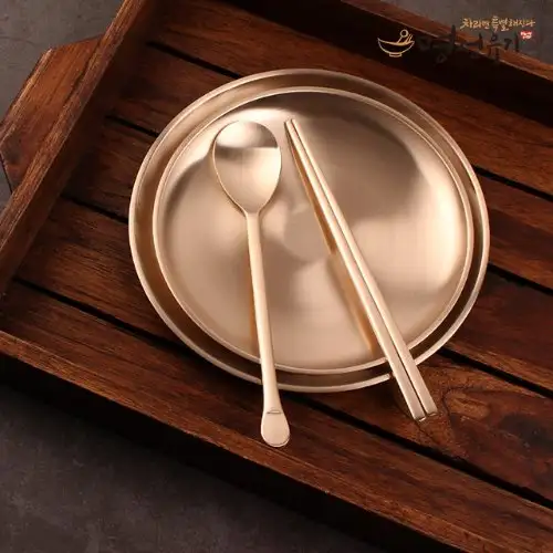 Myeongseong Brass Children's Round Spoon and Chopstick Set