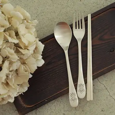 Myungsung Yugi Children's Turtle Spoon and Chopsticks Set Bangja Brass