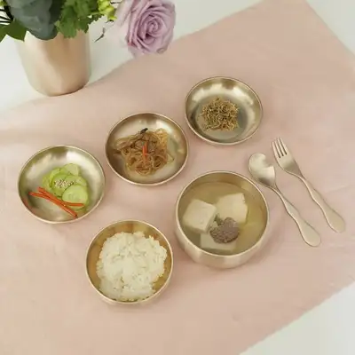 Myeongseong Yugi Bangja Practical Infant Bapsang Dinnerware Set + Infant Spoon Fork Brass Cutlery Set