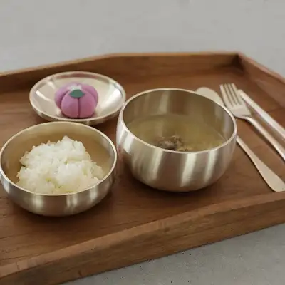 【明城유기】兒童銅碗餐具組(含蓋/含湯匙叉子)
