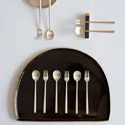 Bangjja Yeounggi Brass Tea Spoon and Tea Fork 10-Piece Set