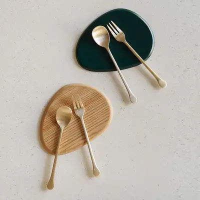 Bangjja Yugi Brass Tableware Round Tea Spoon and Tea Fork 4-Piece Set