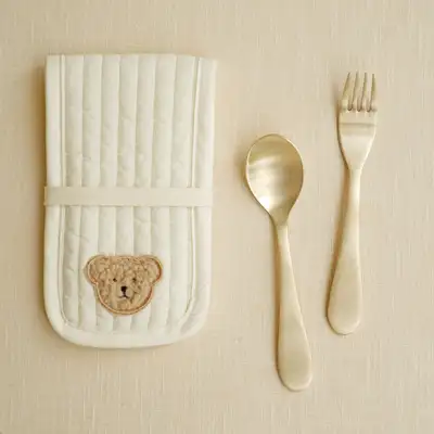 [Utensil Case Included] Bangja Yugi Mini Baby Spoon & Fork 2-Piece Set