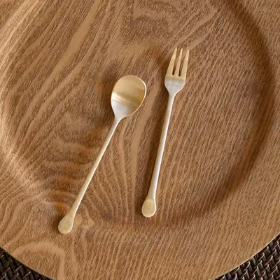 Bandja Yugi Bronze Round Tea Spoon and Tea Fork 2-Piece Set