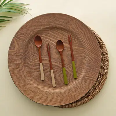 Nottdam Domestic-Made Color Lacquer Tea Spoon & Tea Fork 4P (Beige & Light Green)