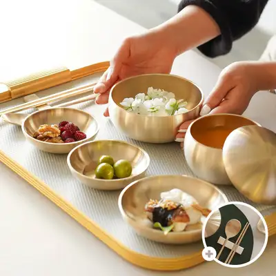 Bangjja Yugi Traditional Bronze 1-Person Bapsang Tableware Full Set (6P) + Complimentary Bronze Spoon & Chopsticks