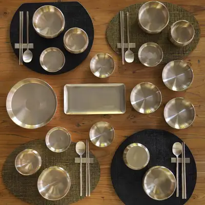 Bangjja Yugi Ornamental Brass 4-Person Bapsang Tray Set