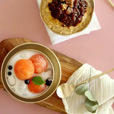 Bangjja Yugi Brass Bingsu Bowl + Round Spoon 2-Person Set