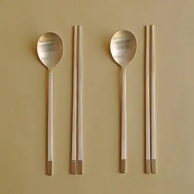 Bangja Yugi Two-Tone Brass Spoon and Chopsticks 2-Person Set