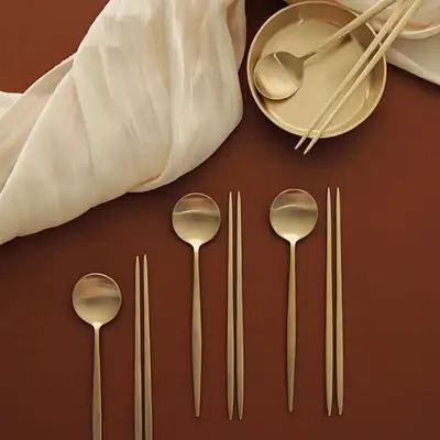 方字铜器洋食餐具汤匙 4人组