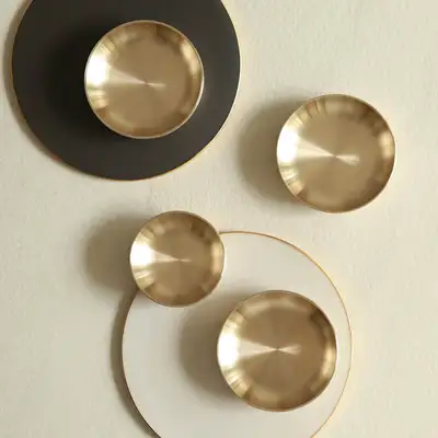 Bangja Yugi Brass Side Dish Bowls Set - Small 1P, Medium 3P Round