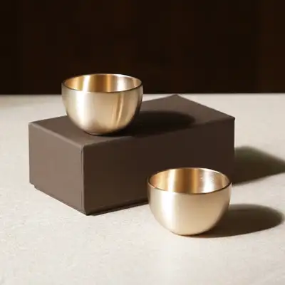 黃銅鑄造 銅製月形酒杯 2入組