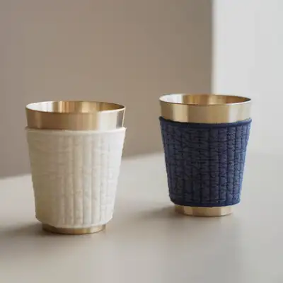 Bangjja Yugi Brass Cup (Beer Cup) 2P + Quilted Holder 2P Set