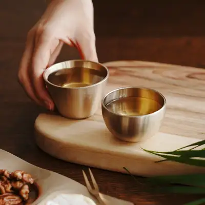 Bandja Yugi Traditional Brass Cups Set - Sweet Rice Wine Cup & Cool Drink Cup