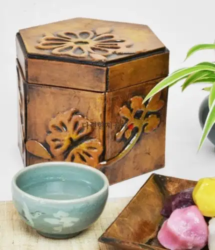 古色野花茶罐 小