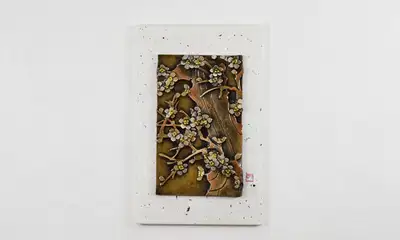Antique Plum Tree Hanji Framed Art, Vertical