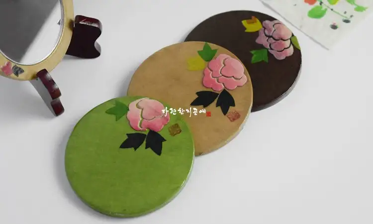 韓紙民畫牡丹花手鏡