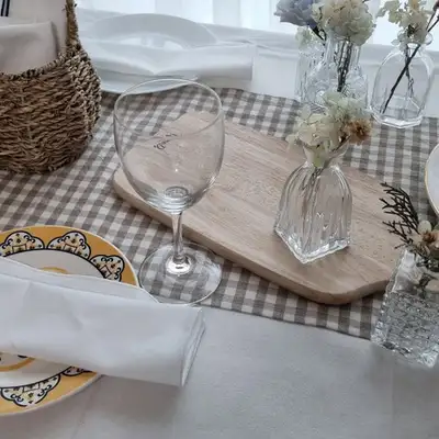 Beige Gingham Check Table Runner - Serves 2, 4, or 6