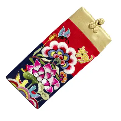 蓮花牡丹刺繡眼鏡盒