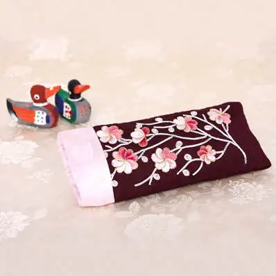 銀線刺繡眼鏡套 深紫色