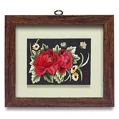 牡丹雙花刺繡掛畫(2色)