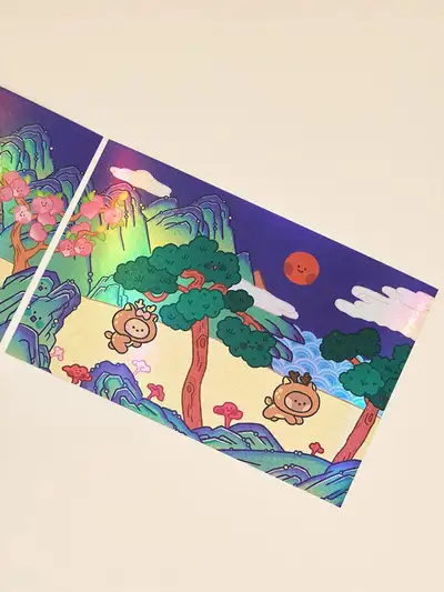 LINE FRIENDS Minini Bruni & Choni K-Souvenir Ten Symbols of Longevity Postcard