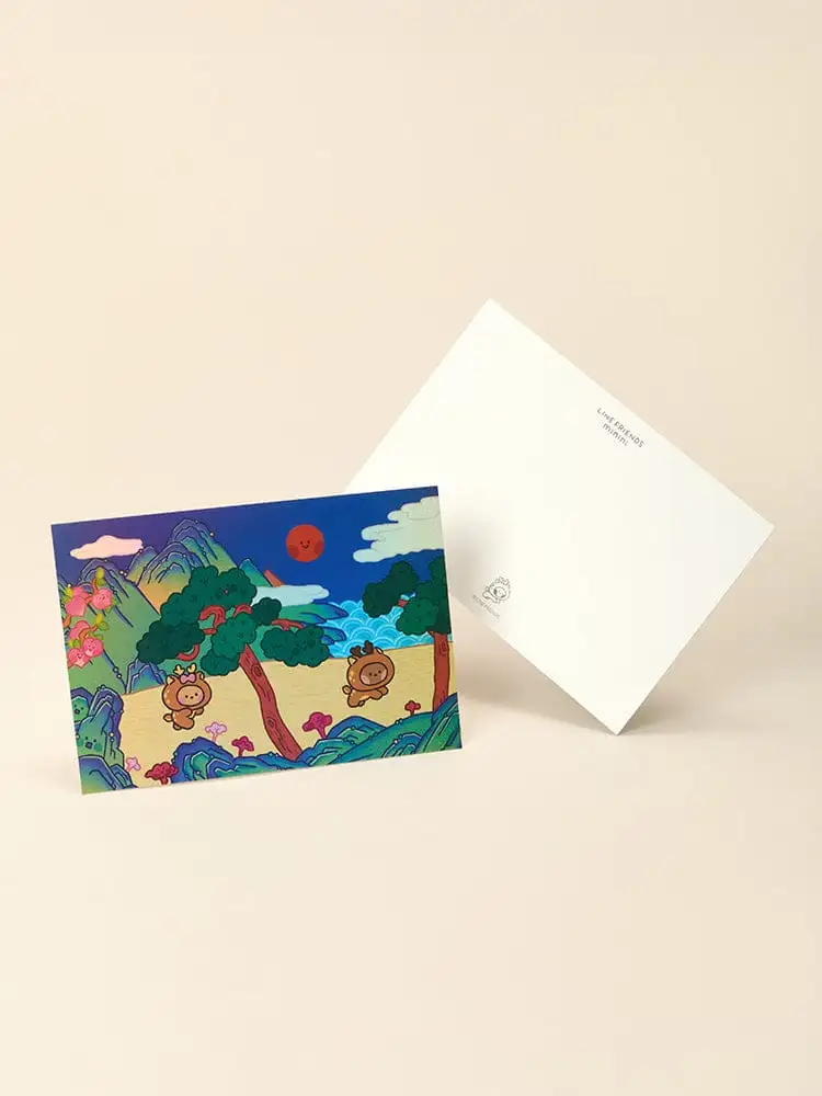 LINE FRIENDS Minini Bruni & Choni K-Souvenir Ten Symbols of Longevity Postcard — 2