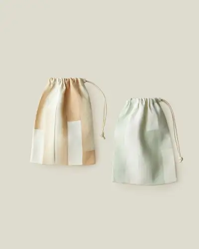 Ramie Patchwork Drawstring Pouch (2 Types)