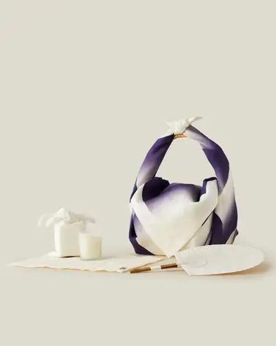Pojagi Tag Ramie Pojagi Basket 'Meditation' Set (Contemplation Direction Candle/Quilted Mat-Small/Fan-Small)