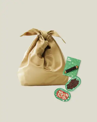 Ramie Insulated Bag and Food Embroidery Patch 'Street Food' 3-Piece Set