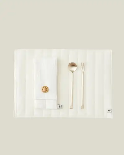 Organic Spoon and Fork Set with Quilted Mat (Small)