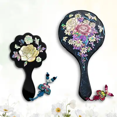 Mother-of-Pearl Lacquerware Hand Mirror with Hanji Handle - Korean Traditional Craft Gift