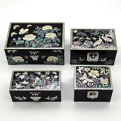 Nacre Lacquerware Black Jewelry Box - Keepsake Storage Case for Rings, Accessories & Small Valuables | Korean Traditional Craft Gift