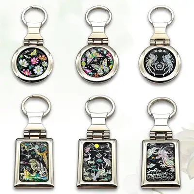 Mother-of-Pearl Lacquer Keyring - Korean Traditional Crafted Key Holder & Souvenir