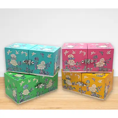 Mother-of-Pearl Lacquerware Peony and Butterfly Double Compartment Jewelry Box