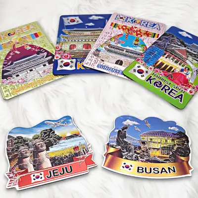 Korean Tourist Destination Square Tile Magnet 4-Piece Set 6 Designs - Foreign Visitor Gift