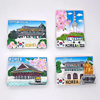 Korea Souvenir Tourist Destination Marble Magnet 4-Piece Set