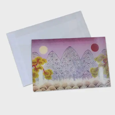 3D Dimensional Folk Painting Postcard