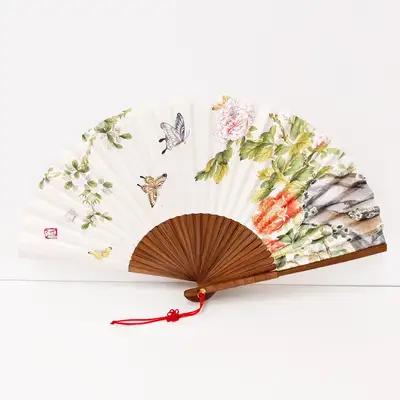Traditional Korean Folding Fan - Peony by Nam Gye-u (Hanji Paper)