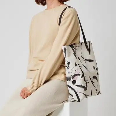 Ink Painting Mugunghwa Canvas Bag