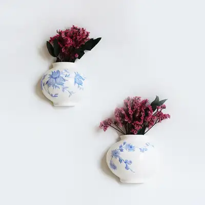 White Porcelain Underglaze Blue Hydrangea Pattern Jar Magnet
